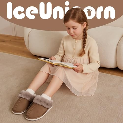 Image of IceUnicorn Kids Slippers Girls Boys Fuzzy House Shoes Bedroom Slides | Warm Memory Foam Slippers Indoor Outdoor