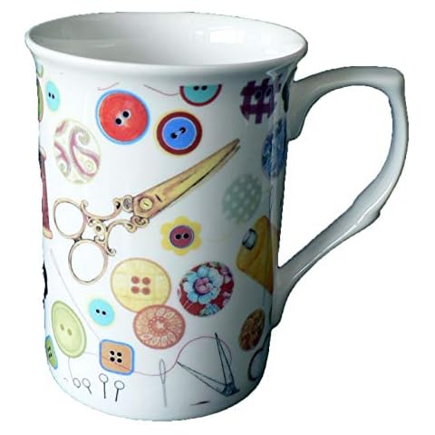 Sewing Chintz Design Bone China Mug Decorated All Round with Pretty Sewing Chintz Cover