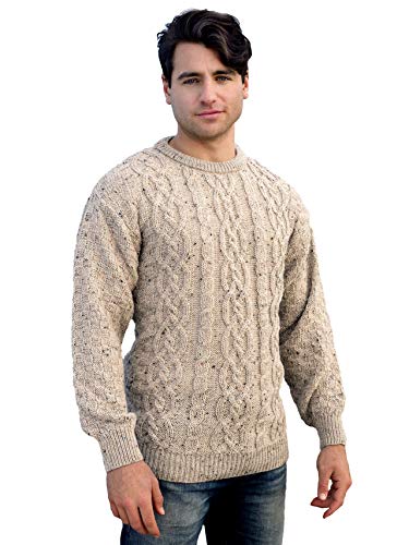 Aran Crafts Basket Stitch Crew Neck Sweater (100% Wool)