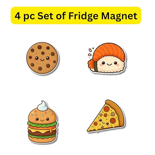Image of Regalo Casila Cute Food Fridge Magnet Set of 4 for Kitchen Decor Gift for Kids Food Lovers Cookie Sushi Burger Pizza Theme