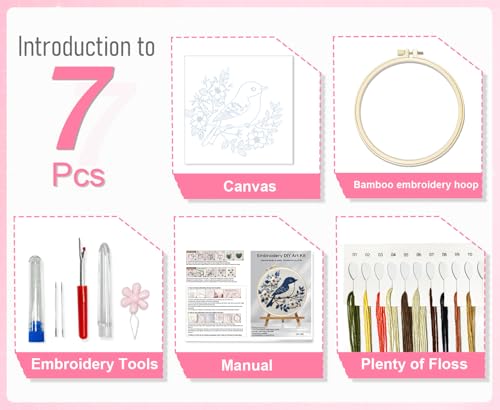 Image of Huacan Embroidery Kit for Beginners Adult, Include Embroidery Cloth Hoops Threads for Craft Lover Hand Stitch with Embroidery Skill Techniques