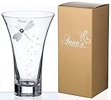 Dragonfly Vase - Handmade Glass Vase - Swarovski Crystal & Etched Dragonfly Decor - Golden Gift Box...