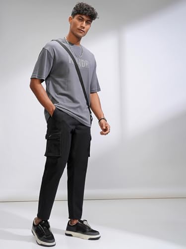 Image of Highlander Men's High-Rise Straight-Fit Cargo Trousers | Utility Pockets | Fashion & Function Blend | Carpenter Fit | Men Trousers | Trousers for Man |Cargo Pants for Men