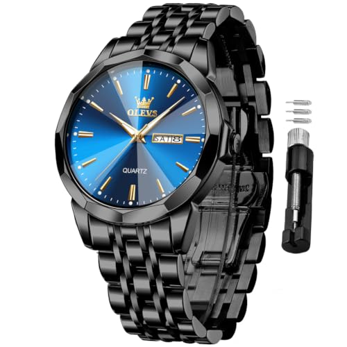 Image of OLEVS Watches for Men Business Dress Diamond Analog Quartz Big Face Luxury Classic Stainless Steel Waterproof Luminous Two Tone Wristwatch
