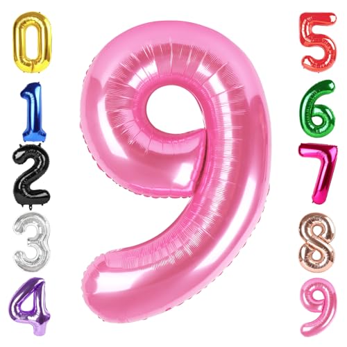Image of 40 Inch Pink Number 9 Balloon Birthday Party Decorations for Men & Women