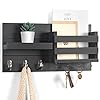 Mail Organizer for Wall Mount – Key Holder with Shelf Includes Letter Holder and Hooks for Coats, Dog Leashes – Rustic Wood with Flush Mounting Hardware (16.5” x 8.7” x 3.5”)