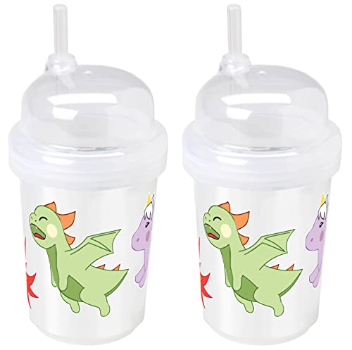 nuspin kids 8 oz Zoomi Straw Sippy Cup, Dragon Fantasy Style, 2 Pack