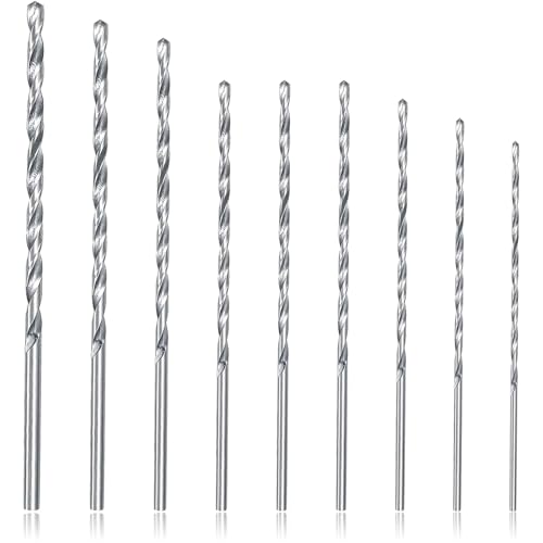 Aswewamt 9 Pcs Long Wood Drill Bits, 60mm-100mm, HSS, Twist, Straight Shank, 1mm-3mm, 9 Count, Wood Drill Bit Set