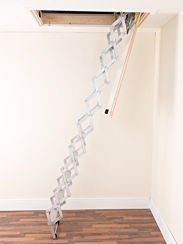 Alufix 10-tread Ziehharmonika Loft Leitern – Ideal für Tiny Dachboden Räume | einfach DIY Passform | Aluminium | Boden zu Decke 2,46 m-2.73 m (8.1ft-9.0ft)