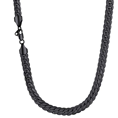 Men Heavy Snake Curb Chain Thick 9MM Wide Street Rock Hip Hop Style Jewelry Ion Plating Black Metal Chunky Necklace (18 inch)