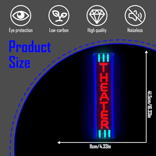 Image of Theater Neon Sign Movie Theater Decor Movie Night Led Sign Home Movie Theater Neon Sign for Wall Decor Home Theater Accessories Neon Light Up Sign for Theater Movie Night Party Movie Room Film Room