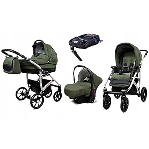 BabyLux® Carrito de Bebé Sistema de Viaje Set 4 en 1 – Largo – incl. Capazo, Silla de Paseo, Silla Coche, ISOFIX Base – Cochecito – con Bolso cambiador, Cubierta para la lluvia etc.