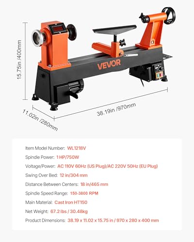 VEVOR 1 HP Benchtop Wood Lathe