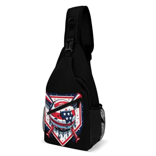 Baseball Drip Ice Cream American Flag Game Day Sling Bag Crossbody Travel Hiking Chest Multipurpose Travel Daypack for Women Men