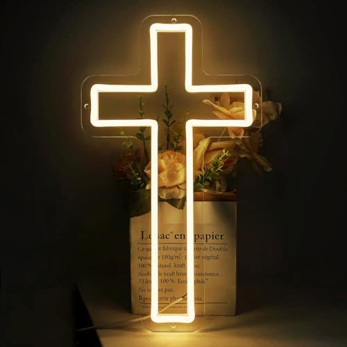 Cross Neon Sign Jesus Led Neon Light for Wall Decor Home Bedroom USB Powered Light-Upside Down Cross Lights for Easter Christmas Wedding Decor