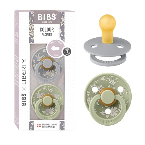 Image of BiBS Liberty Pacifier 2-Pack, BPA Free Pacfiers with Natural Latex Round Nipple, Made in Scandinavia, Size 1 (0-6 Months), Capel Sage