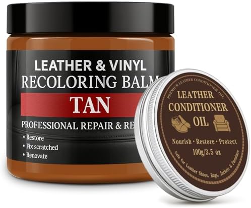 Leather Color Restorer, Leather Recoloring Balm, Scratch Remover, Leather Dye, Leather Paint with Leather Conditioner, Leather Repair Kit for Furniture Couches Car Seats Shoes, Tan
