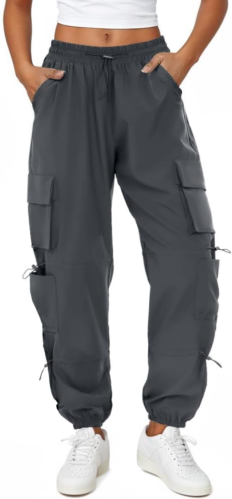 COPYLEAF Womens Parachute Cargo Pants with Pockets Quick Dry Hiking Pants Lightweight Water-Resistant Baggy Joggers