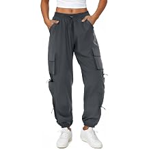 Womens Parachute Cargo Pants with Pockets Quick Dry Hiking Pants Lightweight Water-Resistant Baggy Joggers