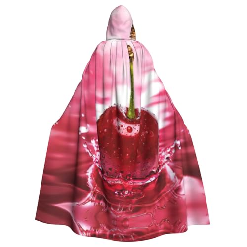 Cape à capuche avec motif cerises rouges Renaissance, l'accessoire cosplay haut en couleur