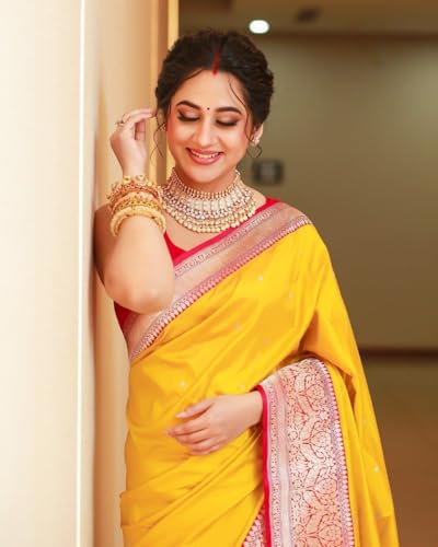 Image of C J Enterprise Women's Banarasi Saree Pure Kanjivaram Style Silk Saree With Blouse Piece for Wedding (Pari134)