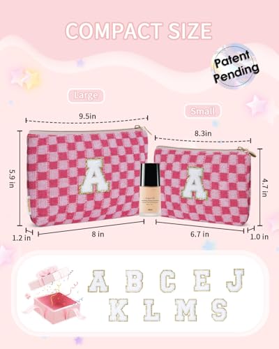 Wandering Nature Personalized Initial Makeup Bag Set – 2-Pack Small Cosmetic Pouch for Travel, Toiletry & Purse Organization, Trendy Glitter Chenille Design for Women, Moms & Daughters3