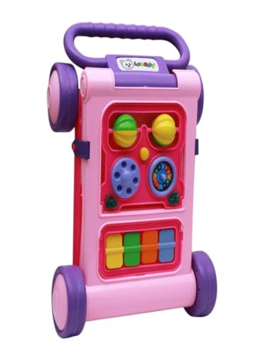 Image of JoyRide Musical Folding Baby Activity Push Walker with Flipping Doors, Turning Gears, and Spinning Panels 4 Colors, Non-Toxic Plastic, Boys Girls 9-18 Months (Pink)