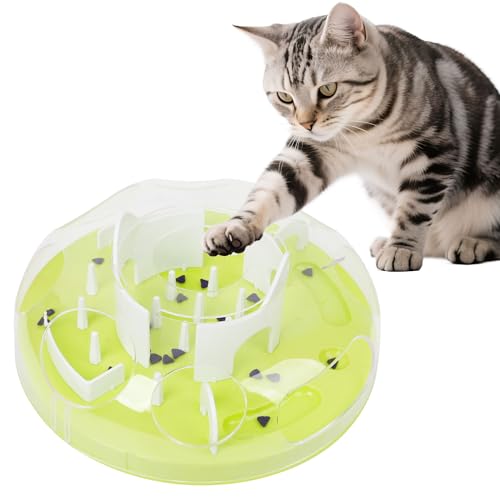 Pet Prime Interactive Cat Puzzle Feeder Toy, 3-Stage Adjustable Cat Treat Toy, Slow Feeder for Indoor Cats, Enrichment Toy with Mental Stimulation & Brain Training (Green)
