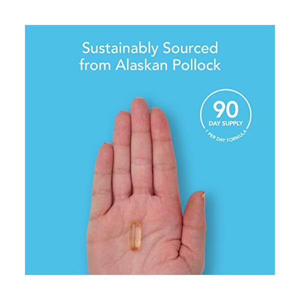 Sports Research Triple Strength Omega 3 Fish Oil - Burpless Fish Oil Supplement w/EPA & DHA Fatty Acids from Single-Source Wild Alaskan Pollock - 1250 mg, 90 ct