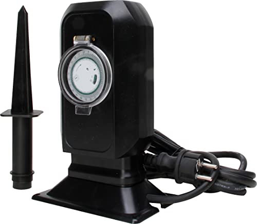 Kopp Garten-Steckdose/Außensteckdose 2fach mit mechanischer Zeitschaltuhr und Erdspieß, IP 44, mit 2 m Zuleitung, 16 A, schwarz, 145344117