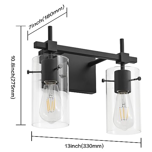 Image of SOLFART Vintage 2 Lights Bathroom Light Fixtures Wall Sconces Black Vanity Lights for Bathroom Vanity Lighting Fixtures Wall Light Fixtures Bathroom Vanity Lights BK