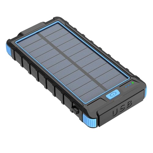 Image of Solar Power Bank, 15000mAh Portable Charger with USB C Input for Cell Phones, External Battery Pack with Dual Flashlight for Camping (Blue)