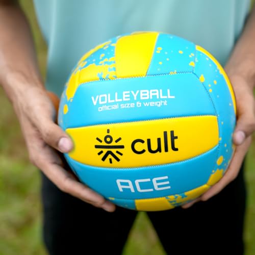 Image of CULT Volleyball ACE Blue Yellow Durable Size 4 Volleyball for Indoor & Outdoor Play Training & Match Ball with Strong Grip, Soft Touch & Long-Lasting Air Retention