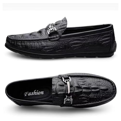 Men's Genuine Leather Loafers - Alligator Print Slip-On Dress Shoes with Anti-Slip Sole Round Toe Comfort for Business Casual Driving or Daily Wear4