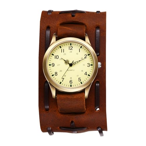 Montre cuir large punk Avaner avec grand cadran quartz analogique