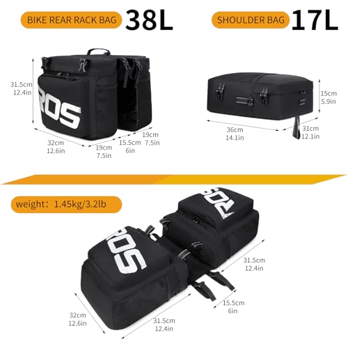 Roswheel Bike Bag Accessories Panniers for Bicycle Rear Rack Bag 50L Waterproof Mountain Electric Bike Saddle Bags for Cycling Traveling Commuting