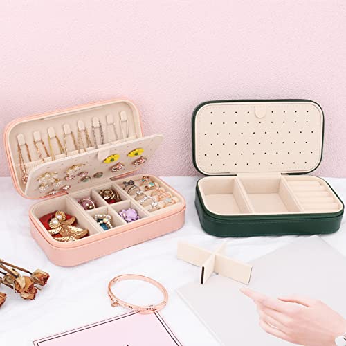 Designster Travel Jewelry Box, Pu Leather Portable Jewelry Case, Small Jewelry Boxes For Gifts, Travel Jewelry Organizer For Women Rings Earrings Necklaces Bracelets (Dusty Pink) #TOP5