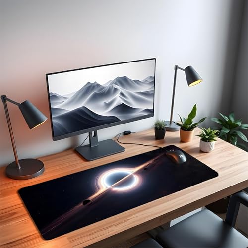 Image of Black Hole Combo XL Extended Gaming Mouse Pad | XXL Large Desk Mat 60x30cm for Laptop & PC | Non-Slip Rubber Base, Waterproof, Durable & Smooth Surface | Office, Gaming & Study, asthetic