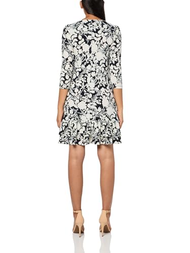 Image of Tommy Hilfiger Women's 3 /4 Sleeve Crew Neck Double Ruffle Hem Jersey Shift Mini Dress