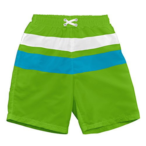 i play. Baby Boys' Colorblock Trunks with Built-In Swim Diaper, Lime/Aqua, 6 Months