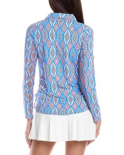 IBKUL Athleisure Wear Sun Protective UPF 50+ Icefil Cooling Romina Print Adjustable Length Long Sleeve Polo - 489312