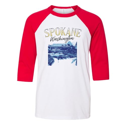 Vacation Spokane Washington Kids Three-Quarter Raglan Sleeve Baseball Shirt Youth Small White/Red