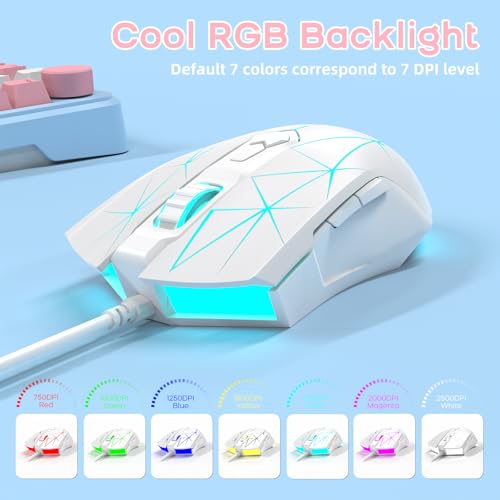 Image of RGB Lightweight Gaming Mouse, Programmable 7 Buttons, Ergonomic LED Backlit USB Gamer Mice Computer Laptop PC, for Windows Mac OS Linux, Pink (Star White)