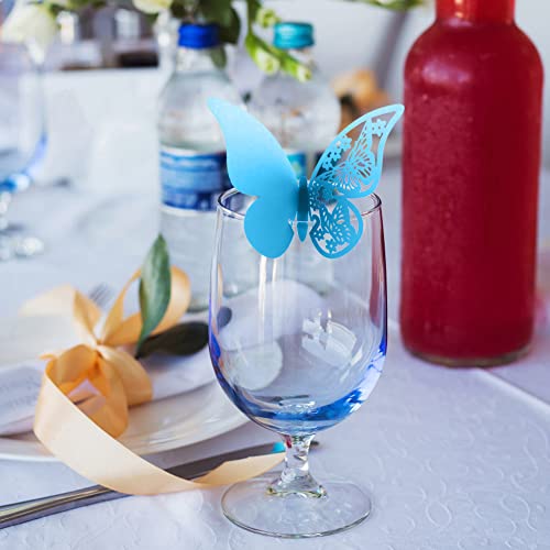 Tischkarten für Weingläser,50 Stücke Hochzeit Tischkarten Platzkarten Namenskarten Hohl Schmetterling Tischdeko Karte Hochzeitsgast Karten für Weinglas Bankette Tischdekoration Geburtstag Party,Rosa