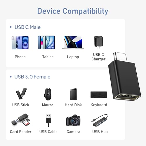 Image of USB-C to USB 3.0 OTG Adapter [2 Packs], Compatible with MacBook Pro, Chromebook, LG Gram, Galaxy S9 S8 Plus Note 8, LG V30 V20 G7 G6, Google Pixel XL 2, ZTE Blade Zmax and More (Black & Gray)