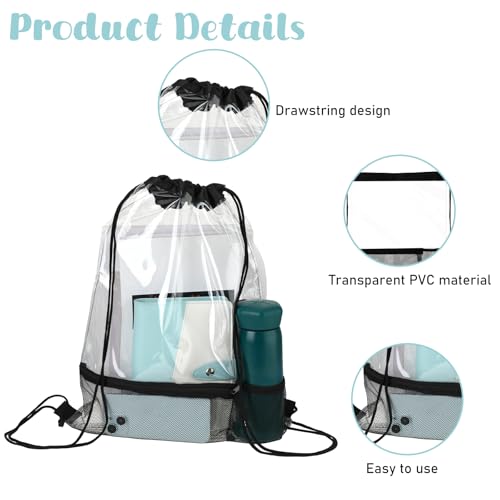 Mozeat Lens 2 Pack Clear Drawstring Bags Waterproof PVC Drawstring Backpack Stadium Approved Transparent Drawstring Bags for Stadium Events Concert Sport Travel3
