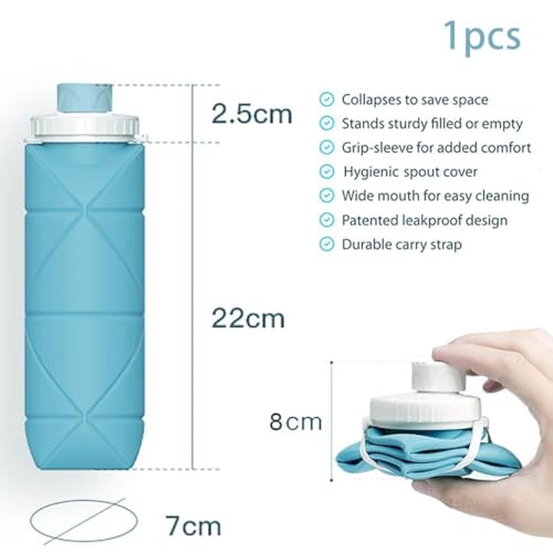 Image of Water Bottle Silicone Foldable Travel Leak Proof Reusable Portable Gym Hiking Camping BPA Free Flexible Outdoor Space Saving Lightweight Sports Eco Friendly (1, Foldable Bottle,600ml)