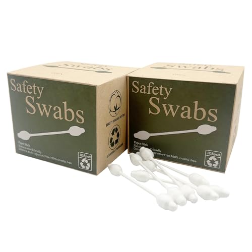 2 Packs Safety Cotton Swabs with Large Tip, Baby Cotton Buds 216pcs