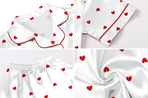 Image of Umeyda Women & Girls Pajamas Set, Soft Satin Lightweight Silk Button-Down Top with Shorts 2 Piece PJS for Mom Boys Kids Gifts