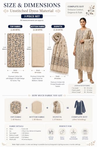 Image of HAIDER ALI Handloom Cotton Silk Screen Print Unstitched Suit Set for Women with Dupatta | Salwar Suit Dress Material for Women & Girls 01